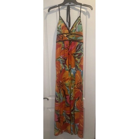 I.N. San Francisco Colorful Floral Halter Maxi Dress Sz M Vacation Y2K Tropical - Picture 1 of 9